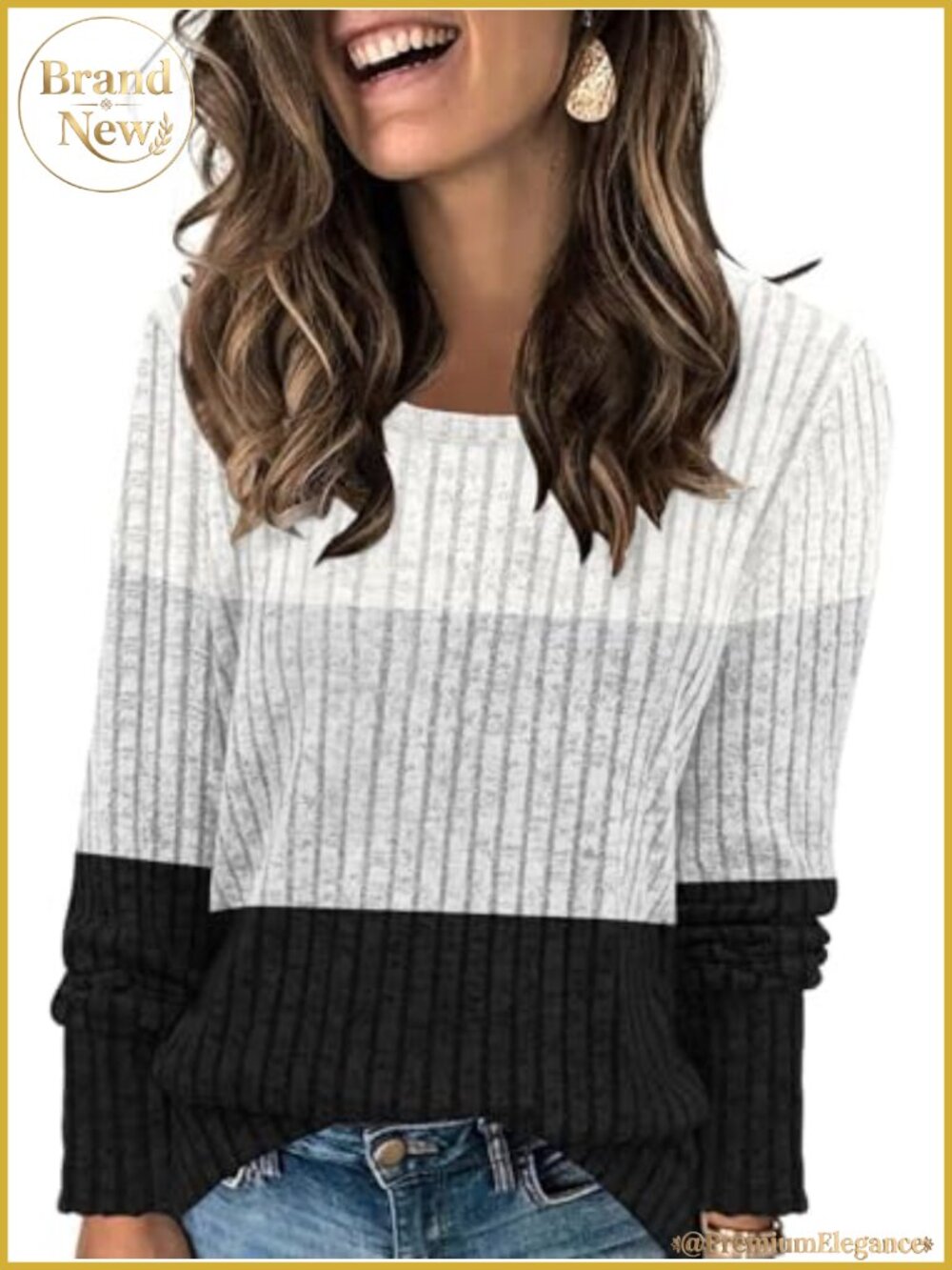 Women's Color Block Long Sleeve Lightweight Soft Tunic Top